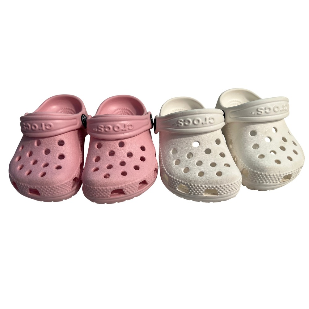 Set of 2 Crocs Classic Clog‎ Heel Toddler Strap Pink White SZ 2/3
